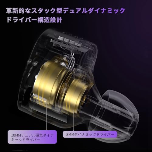 KZ Castor イヤホン 有線 カナル型 耳掛け リケーブル ハイブリッド 重低音 デュアルダイナミックドライバー ミュージシャン 密閉型 シンガー用 インイヤーイヤホン HIFI音質 2dd チューニングスイッチ iPhone/Android適用（シルバー、マイク付き）