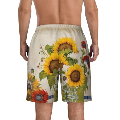 Bees Sunflowers Daisy Rose Flowers Print Men's Beach Pants Lightweight Quick-Dry Swim Pants with Mesh Lining for Men4