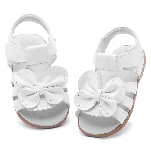 Image of Femizee Toddler Girls Leather Dress Sandals with Adjustable Strap | Toddler /Little Kids, Leather upper, Cushioned footbed, Hook-and-loop, Flexible Sole, Dressy summer occasions, Princess-style