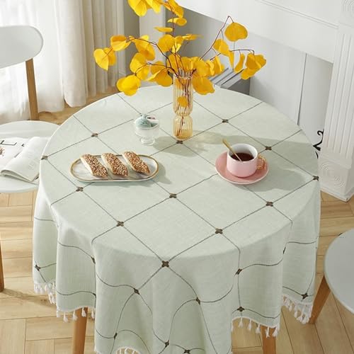 Nappe ronde 280 cm en polyester lavable avec broderie et pompons Beydodo