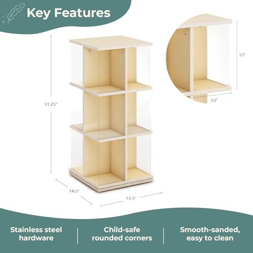Guidecraft EdQ Kids Rotating Bookshelf: Natural Wood Revolving Bookcase - 360 Degree Spinning Book Shelf Tower with Acrylic Montessori Storage for Classroom, Bedroom and Playroom | Toy Organizer