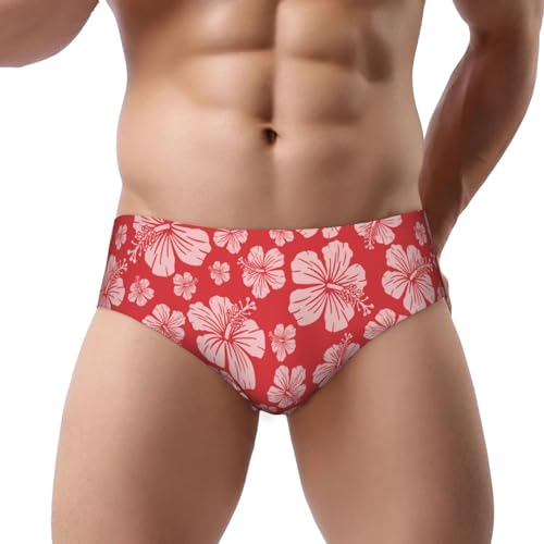 Red Hibiscus Flower Men's Underwear Briefs No Fly Covered Waistband Underpants