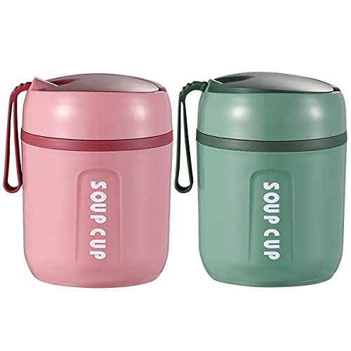 2pcs termal aislado tarro de alimentos con cuchara plegable y fuga -Comida Contenedor Sopa Taza Portátil 304 Acero Inoxidable Termal Alimentos Contenedor de Almacenamiento de Alimentos 480 ml para