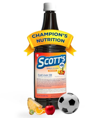 SCOTTS EMULSION Cod Liver Oil Liquid for Kids Fruits Flavor Supports Growth Immunity & Bone Health Rich in Omega 3 & Vitamins A+D Easy-to-Take Fish Oil 6.5 Fl Oz