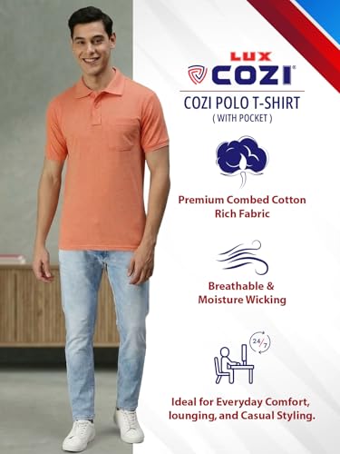 Image of Lux Cozi Men's T-Shirt with Chest Pocket | Polo T-Shirt for Man | Plain Casual Stylish | Half Sleeve| Cotton Blend Collar Polo T-Shirts for Men