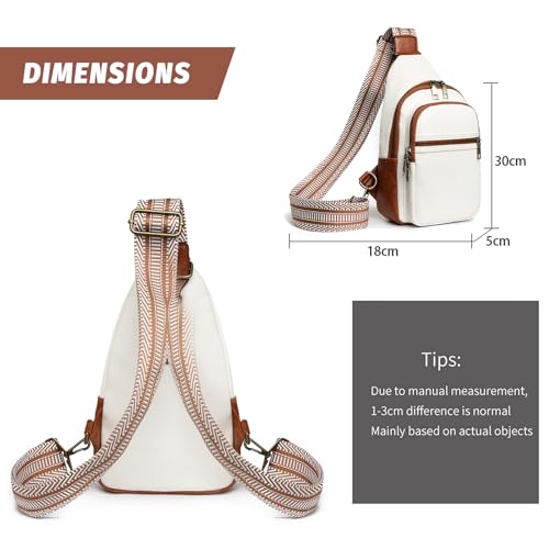 Image of FAYBA Small Sling Bag for Women Crossbody Fanny Pack, PU Leather Wide Guitar Strap Chest Sling Backpack Purse White
