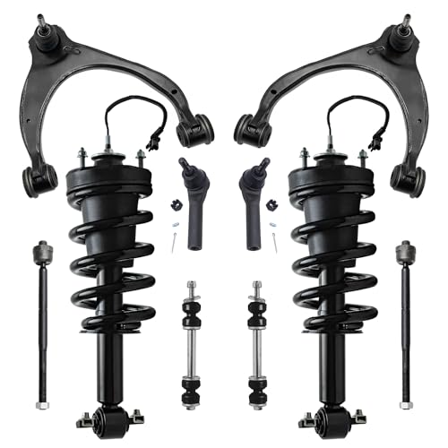 Image of Detroit Axle - 10pc Front End Suspension Kit for 2015-2018 Chevrolet Silverado 1500 Suburban Tahoe GMC Sierra Yukon XL, Upper Control Arms w /Ball Joint Struts & Coil Spring Sway Bars Tie Rods