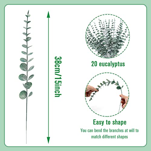Yueshop 20PCS Eucalyptus Stems 38cm/15in Artificial Green with Hoarfrost Effect Vine Leaves Garland for Home Wedding, Shop Decoration - Image 2