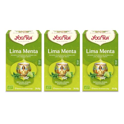 Yogi Tea - Lima Menta - Infusión Ayurvédica - Mezcla de Lima, Regaliz y Menta - Sin Cafeína - Pack de 3x17 bolsitas (51 bolsitas en total)