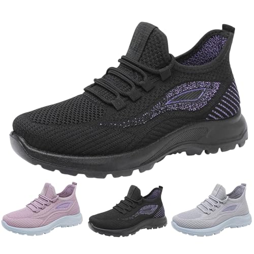 Zapatos de caminar para mujer anchos - zapatillas de deporte transpirables ligeras, de malla, antideslizantes, ortopédicos, ergonómicos, para aliviar el dolor, zapatos elevados, zapatos para correr