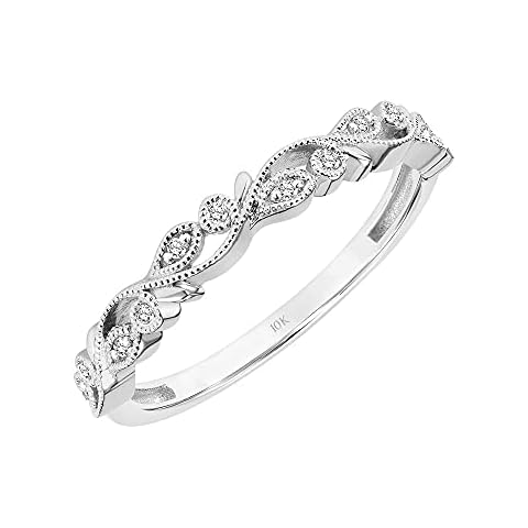 Stackable Rings for Women – Floral Vine Leaf 0.07 Cttw Diamond Wedding Rings for Women; Anniversary or Promise Rings for Her in 10K White Gold (I-J Color, I2-I3 Clarity), Size 7, by Brilliant Cover