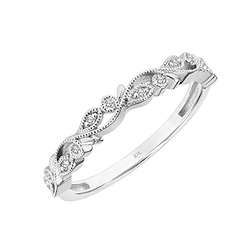 Stackable Rings for Women – Floral Vine Leaf 0.07 Cttw Diamond Wedding Rings for Women; Anniversary or Promise Rings for Her in 10K White Gold or Yellow Gold (I-J Color, I2-I3 Clarity), by Brilliant