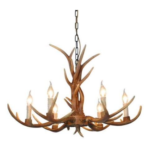 Aohuada Vintage Style Resin 6 Light Chandelier Vintage Deer Candle Ceiling Light Nostalgic Antlers Chandelier Bar Cafe Dining Room Cover