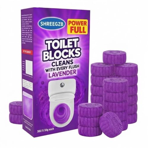 Image of Pack of 20 Lavender Toilet Cleaner Blocks Pack of 20| Drop-In Toilet Tank Tablets | Purple Water Effect, Fights Stains, Whitens Bowl | Long Lasting Cleaning Action (Lavenderrr 20 Tablettss)