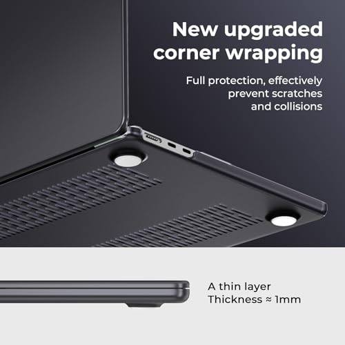 Image of EooCoo Case Compatible with MacBook Air 15 inch M5 2026 2025-2023 Release M4 M3 M2 Model A3448 A3241 A3114 A2941, Plastic Hard Shell Case & Keyboard Cover & Screen Protector, Matte Black
