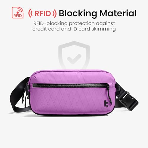 Image of tomtoc 1.5L-3.5L Sling Bag with RFID Blocking, X-Pac /Non X-Pac Minimalist Crossbody Chest Pack for Men and Women, Lightweight Water-Resistant Bag for Travel and Daily Commutes, X-pac Purple, 3.5L