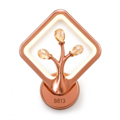 Image of Rose Gold LED Wall Light for Home Decor | 3 Color Changing Crystal Wall Lamp with Warm, Neutral & Cool White Modes | Modern Decorative Luxury Sconce for Bedroom, Living Room & Bedside
