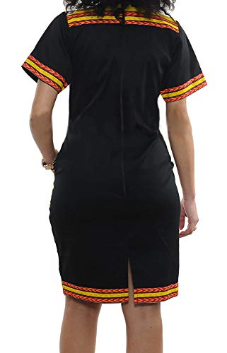 Shekiss Womens Bohemian African Dashiki Skirts Traditional Tribal Festival Midi Dresses Black/Yellow #TOP1