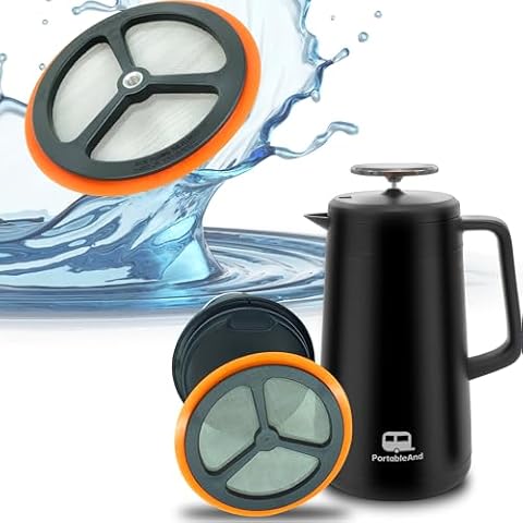 Portable 34oz French Press Coffee Maker Bundle with Replacement Mesh Filter - Stainless Steel, Double Vacuum Insulation - Perfect for Travel, Camping, and Home Use Cover