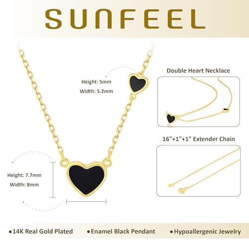 SUNFEEL Black and Gold Necklaces for Women, Double Black Heart Design Love Necklace Trendy Jewelry Gifts for Mom Wife Girlfriend Bridesmaids for Anniversary Birthday Wedding, 16+1+1'' Extender4
