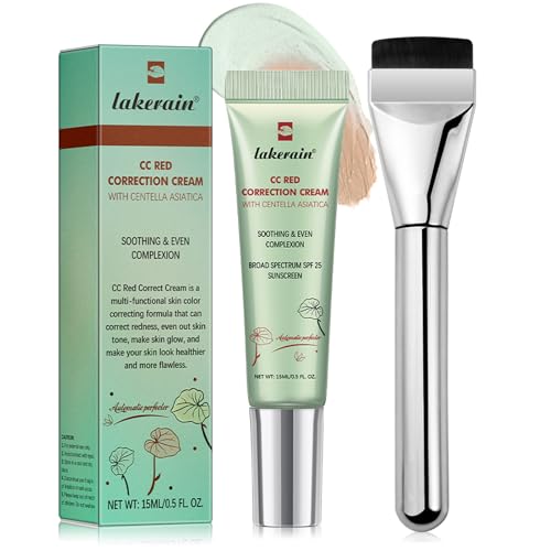 CC Cream Con Centella Asiática,Crema CC+brochas maquillaje,CC Color De Corrección Crema,Crema CC Correctora Roja,SPF 25, Cobertura Natural, Resistente al Agua y de Larga Duración CC Cream Con Centella Asiática,Crema CC+brochas maquillaje,CC Color De Corrección Crema,Crema CC Correctora Roja,SPF 25, Cobertura Natural, Resistente al Agua y de Larga Duración