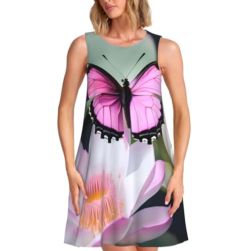 Robe d'été sans manches anti-transpiration motif papillon rose femme