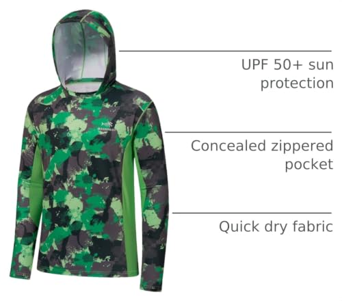 Image of BASSDASH Men's UPF 50+ Fishing Hiking Camo Hoodie Shirt with Face Mask Lightweight Neck Gaiter Long Sleeve