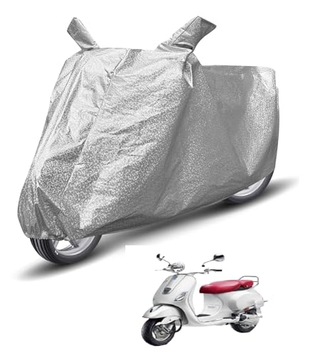 Image of Auto Hub Waterproof Scooty Cover Compatible with Vespa Elegante 125 Dustproof, UV Protection Two Wheeler Scooty Elegante 125 Cover - Metallic Silver