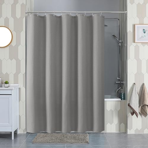 VANZAVANZU Shower Curtain for Bathroom with Metal Hooks Waffle Fabric Shower Curtain Heavy Duty Bath Curtain for Wet Room Bathtub Shower Stall Weighted Hem - Image 2