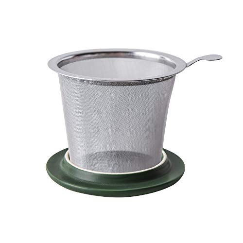 Image of Yundu 12 OZ Matte Green Ceramics Teacup with Infuser and Lid, Mug with Lid for Steeping - Stainless Steel Infuser for Loose Leaf Tea, Home Office Gift for Tea Lovers
