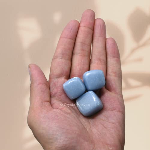 Image of Certified Angelite Crystal Healing Tumbled Stone, Natural Polished Crystals for DIY Crafts, Manifestation, Meditation, Pooja Feng Shui and Reiki Healing (30 Grams)