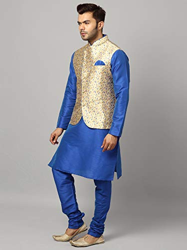 Image of Uri and MacKenzie Men's Silk Blend Kurta Churidar Pyjama with Stylish Nehru Jacket