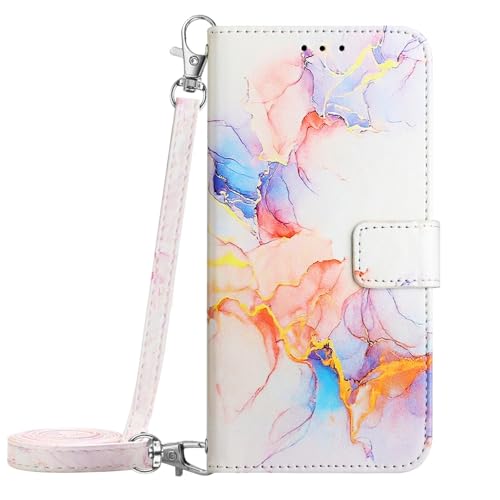 Étui pour Samsung Galaxy Z Fold 6 anti-rayure avec rabat portefeuille cuir blanc marbré