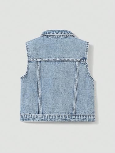 MakeMeChic Girl's Star Print Denim Vest Sleeveless Single Breasted Jean Jacket2
