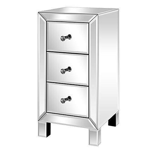 LEADZM Nachttisch Glas mit 3 Schubladen, 1 Stück, Beistelltisch Nachtschrank, Aufbewahrungsschrank, für Wohnzimmer, Schlafzimmer, Büro, Badezimmer...