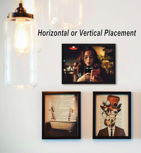 A4 Picture Frame, Wooden Photo Frame, Versatile Black Frame with Safe Perspex Front & Wall Hanging Hooks - For Display, Landscape or Portrait Orientation, Wall-Mount & Desk Stand