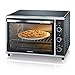 SEVERIN Horno tostador con función de convección, mini horno tostador con grill y bandeja, horno pequeño con piedra para pizza y asador giratorio, 1800 W, 42 L, negro, TO 2058
