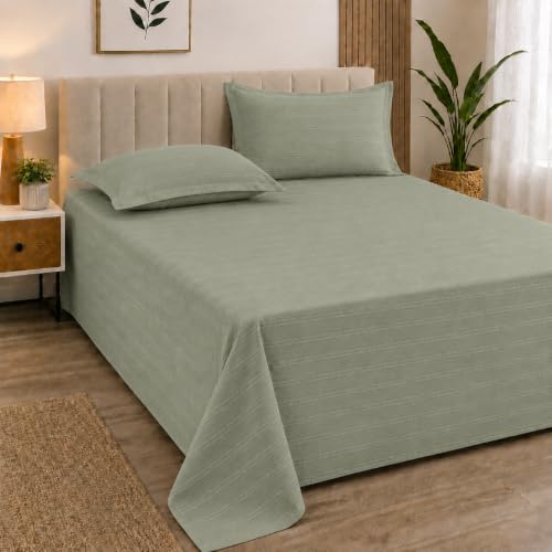 Image of Cortina Cloud Cotton King Size Bedsheet with 2 Pillow Covers | Super Soft, Breathable & Skin-Friendly Bedsheet for Double Bed King Size with Solid Design | (270x250 cm) (Green, King)