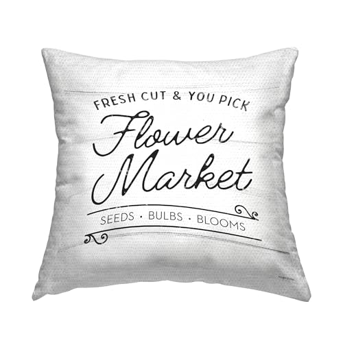 Stupell Industries Fresh Cut Flowers Vintage Market Typography Outdoor Printed Pillow, 18 x 18, Black -  pla-724_osq_18x18
