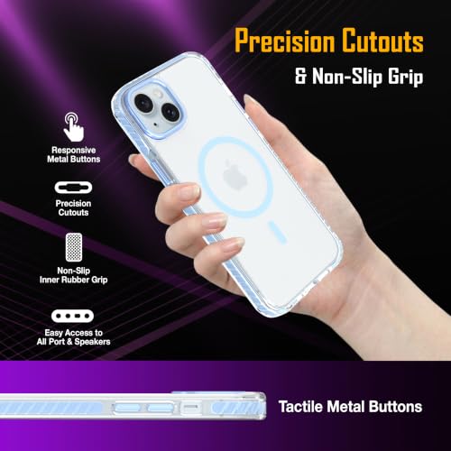 Image of Zapcase Crystal Clear Back case for iPhone 14 Plus | PC Back | TPU Bumper with Inner Rubber Grip | Metal Camera Guard Bezel | Metal Buttons | Scratch Resistant | 2 Layer Edge Protection | Light Blue