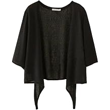 Hotmiss Womens Shrugs 3/4 Sleeve Open Front Cardigan Lightweight Tie Front Cropped Bolero Shrug