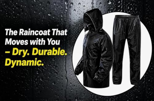 Image of Rain Coat for Men Waterproof with Pants black colour Polyester Bike RainSuit RainJacket Suit Mobile Pocket with Storage Bag