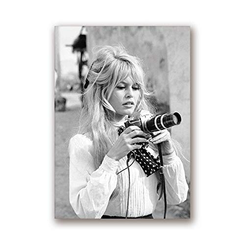 Painting & Calligraphy - Brigitte Bardot French Fashion Poster Canvas Art Prints, Black and White Model Photo Vintage Picture Art Painting Wall Decor (PH601 A4 21x30 cm No Frame)