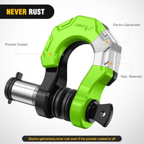 Image of Nilight 2 Pack 3 /4 inch D-Ring Separate Shackle with 7 /8 inch Lock Pin 45,000 lbs Break Strength, Off Road Recovery Shackle with Isolators Washers for Use with Tow Strap, Winch, Truck Vehicle (Black&Green)