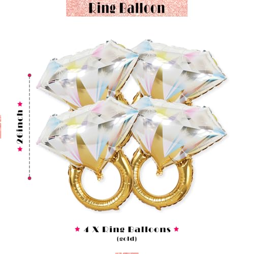 Image of Bachelorette Party Balloons Set - 2 Champagne Bottles, 2 Champagne Glasses & 4 Diamond Ring Balloons - Engagement, Bridal Shower, Hen Party Decorations (2 Pac)