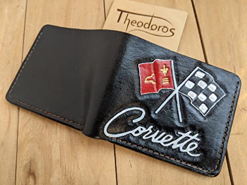 Men's 3D Genuine Leather Wallet, Hand-Carved, Hand-Painted, Leather Carving, Custom wallet, Personalized wallet, Corvette2