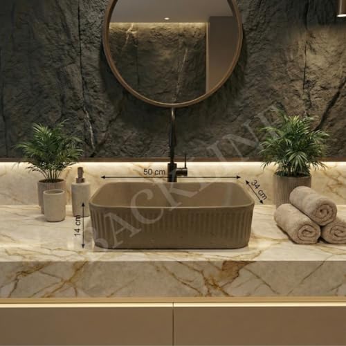 Image of Backline Ceramic Tabletop Wash Basin for Bathroom | Matt Finish Rectangle Countertop Vessel Sink for Dining Hall & Vanity | Size: 50 x 34 x 14 cm (Coffee Brown)