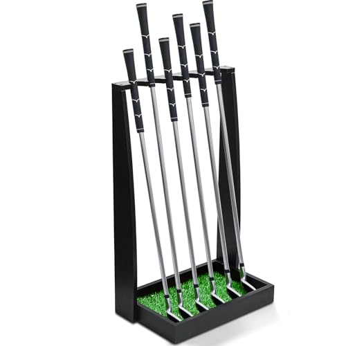 Lenwen Wooden Golf Putter Stand 6-club Putter Rack Floor Display, Black