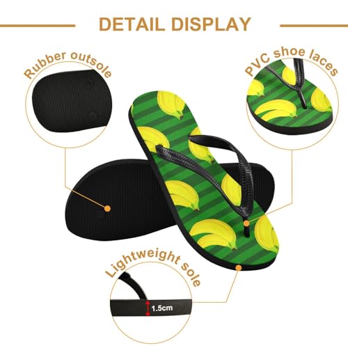 Sinestour Banana Green Stipe Flip Flops for Beach Thong Sandals Anti-slip Lightweight Flat Slippers for House Indoor Outdoor3