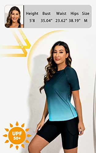 Halcurt Womens Bathing Suit Rash Guard Short Sleeve Uv Protection Swim Shirt Ombre Green Xl #TOP2